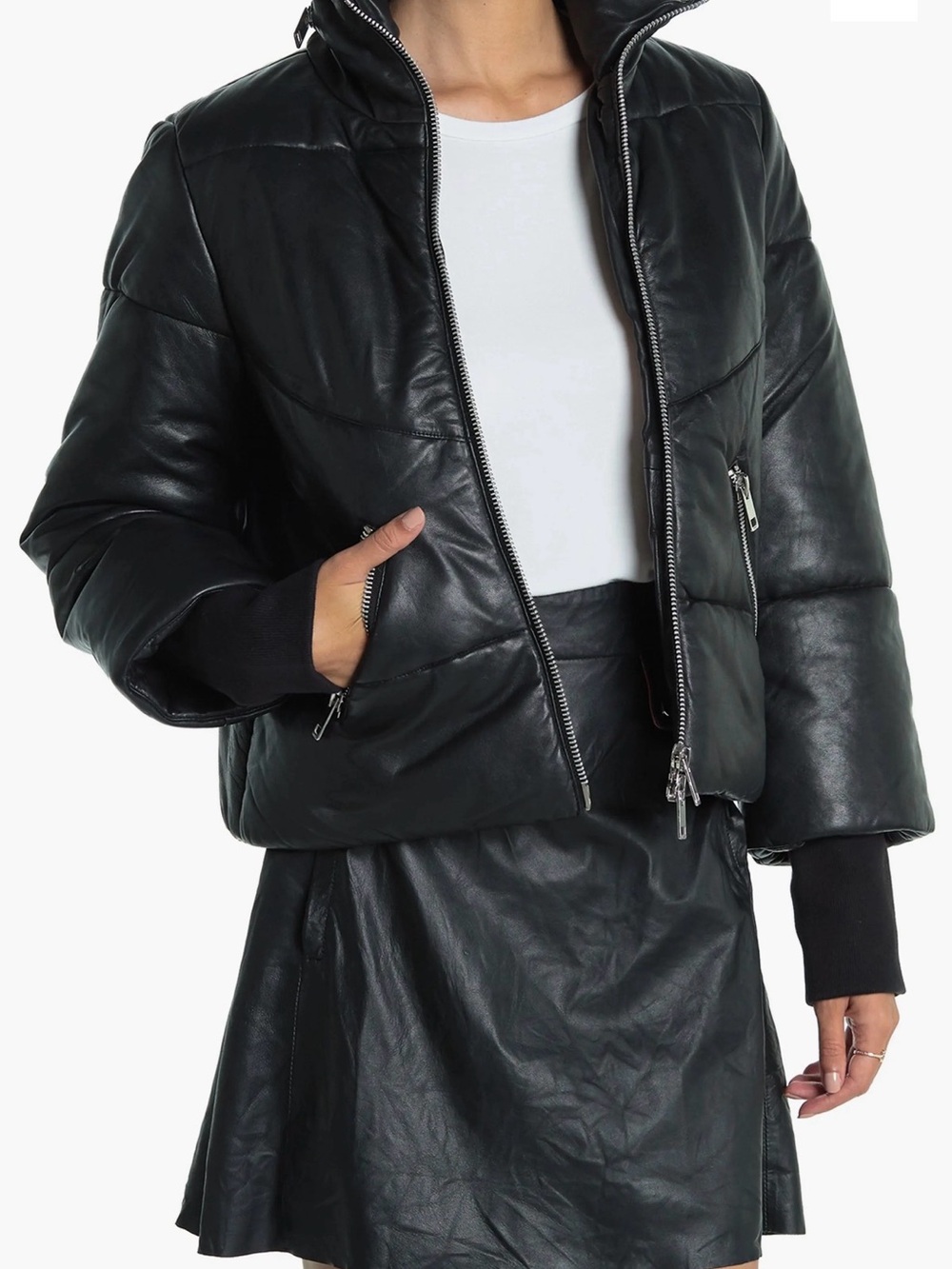 Walter Baker Black 100% lamb Leather Puffer Jacket